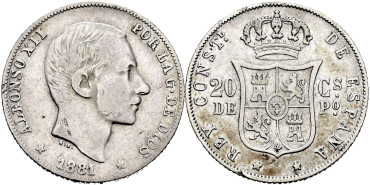 Cy16625c.- ALFONSO XII 20 Ctm. de Peso 1881 Manila - BC