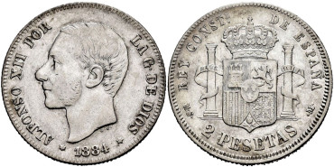 Cy16579e.- ALFONSO XII 2 Peseta 1884 (18-84) M.S.M.- MBC