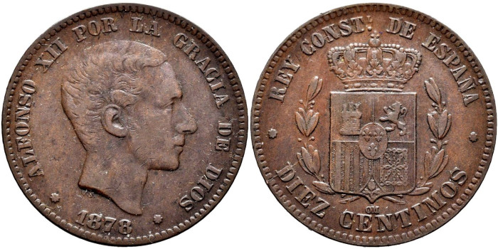 Cy16560f.- ALFONSO XII 10 Centimos  1878 - MBC+