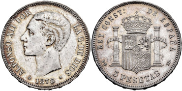 Cy16583i.- ALFONSO XII 5 Peseta 1878 (18-78) D.E.M.- EBC