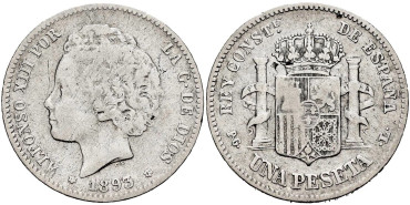 Cy16673c.- ALFONSO XIII 1 Peseta 1893 (1--93) PGV- BC