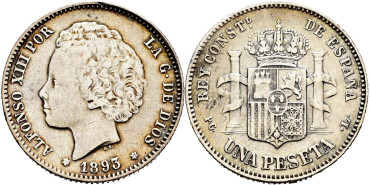 Cy16673e.- ALFONSO XIII 1 Peseta 1893 (18-93) PGV- MBC+