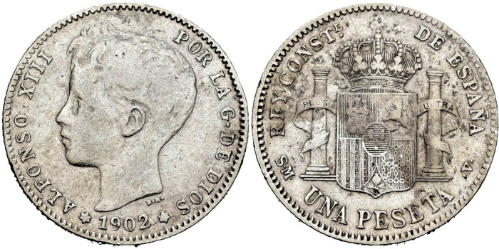 Cy16680c.- ALFONSO XIII 1 Peseta 1902 (----) PGV- BC