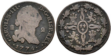 Cy10225.-CARLOS III - 2 Maravedis 1774 Segovia - BC