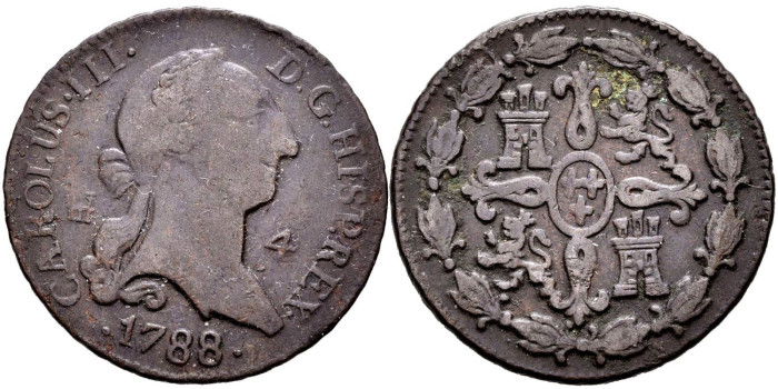 Cy10259.-CARLOS III - 4 Maravedis 1788 Segovia - BC+