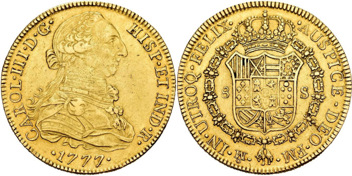 Cy12083.-CARLOS III - 8 Escudos 1777/76 Mexico F.M.- EBC-