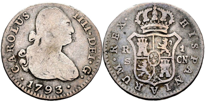 Cy12588.-CARLOS IV - 1 Real 1793 Sevilla CM - BC