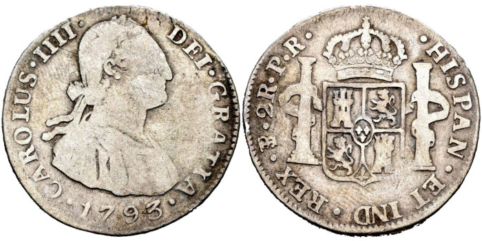 Cy12745.-CARLOS IV - 2 Real 1793 Potosi P.R.- RC