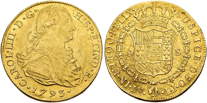 Cy13648.-CARLOS IV - 8 Escudos 1793 Lima I.J. -EBC-