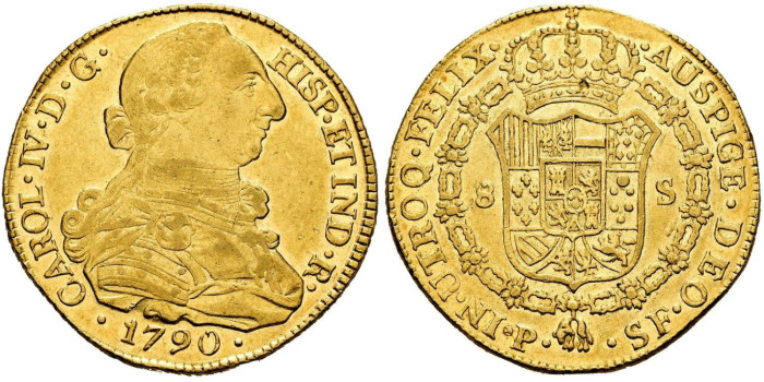 Cy13620.- CARLOS IV - 8 Escudos 1790 Popayan S.F. - EBC+