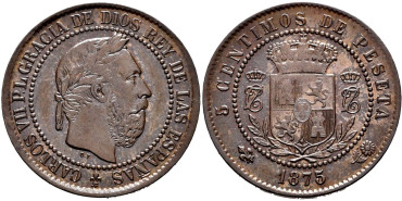 Cy16539k.- CARLOS VII 5 Centimos 1875 Belgica. Oñate. SC