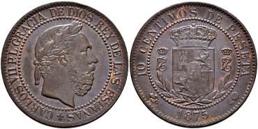 Cy16541k.- CARLOS VII 10 Centimos 1875 Belgica. Oñate. SC
