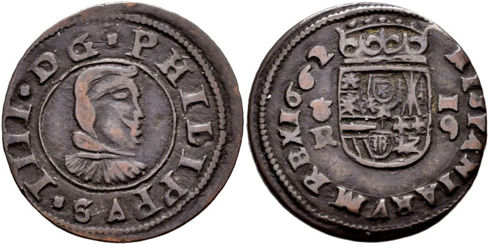 Cy05230.- FELIPE IV - 16 Maravedí 1662 Coruña R.- MBC