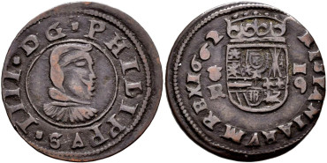 Cy05230.- FELIPE IV - 16 Maravedí 1662 Coruña R.- MBC