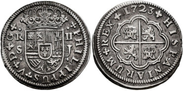 Cy08175.- FELIPE V. - 2 Reales 1723 Sevilla J - MBC*
