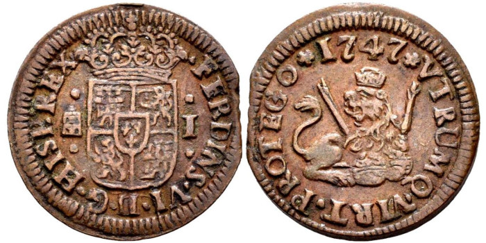 Cy09445.-FERNANDO VI - 1 Maravedi 1747 Segovia - EBC