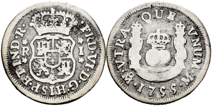 Cy09621.-FERNANDO VI - 1 Reale 1755 Mexico M - BC