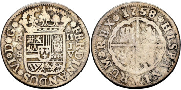 Cy09634.-FERNANDO VI - 2 Reale 1758 Sevilla J.V. - BC-