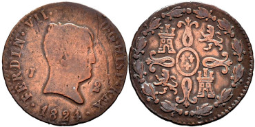 Cy13931.-FERNANDO VII -2 Maravedis 1824 Jubia - BC