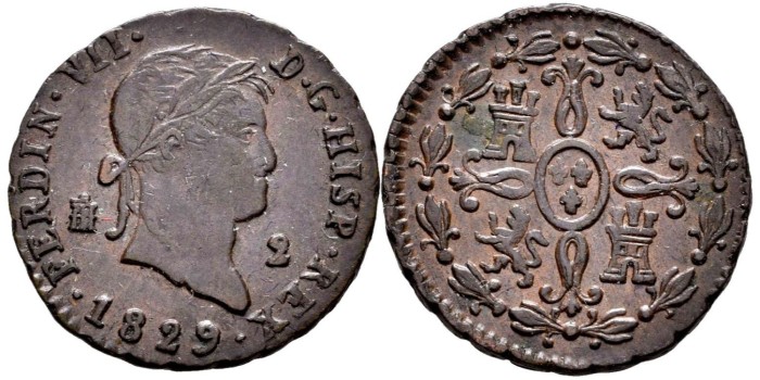 Cy13940.-FERNANDO VII -2 Maravedis 1829 Segovia - EBC