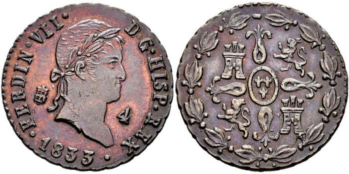 Cy14031-1.-FERNANDO VII -4 Maravedis 1833 Segovia - EBC+