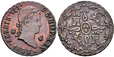 Cy14031-1.-FERNANDO VII -4 Maravedis 1833 Segovia - EBC+