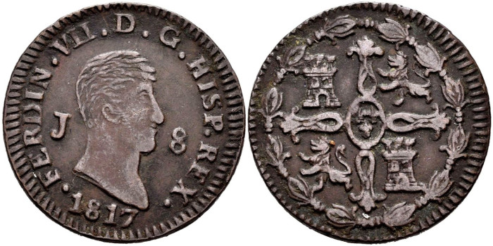 Cy14077.-FERNANDO VII -8 Maravedis 1817 Jubia - MBC+