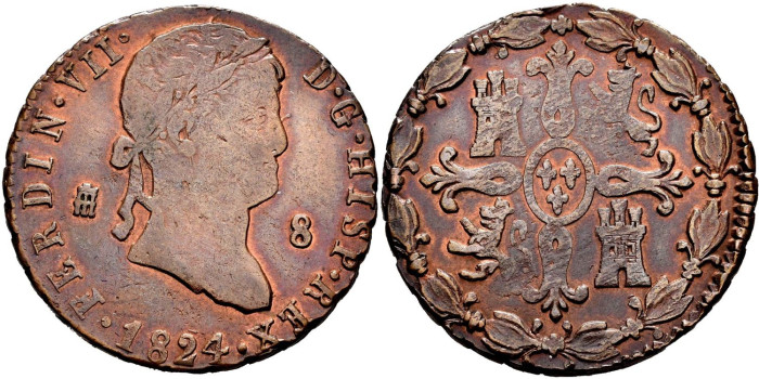 Cy14101.-FERNANDO VII -8 Maravedis 1824 Segovia- MBC