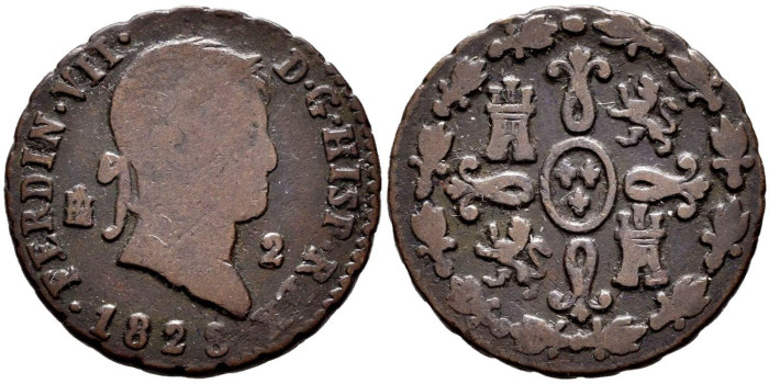 Cy13939.-FERNANDO VII -2 Maravedis 1828 Segovia - BC