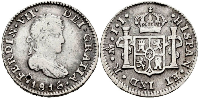 Cy14287.-FERNANDO VII -1/2 Real 1816 Mexico JJ -MBC-
