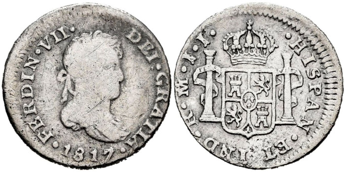 Cy14297.-FERNANDO VII -1/2 Real 1817 Mexico JJ -BC