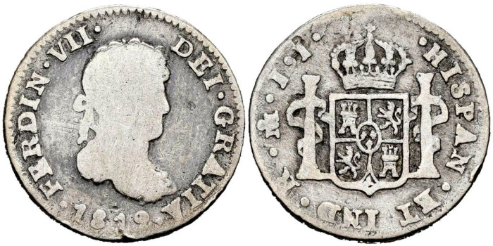 Cy14312.-FERNANDO VII -1/2 Real 1819 Mexico JJ -RC
