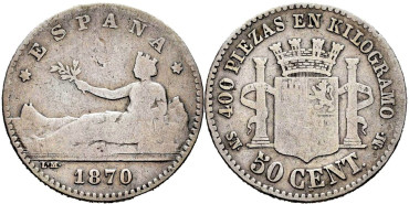 Cy16507d.- G.P Y I REPUBLICA  50 Centimos 1870 (---) S.N.M.- RC