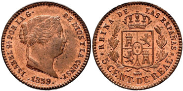 Cy15637.-ISABEL II - 5 Centimo de real 1859 Segovia - SC+