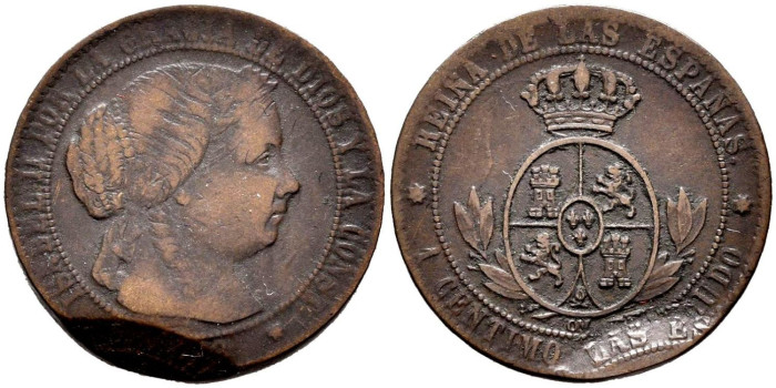 Cy15700.-ISABEL II - 1 Centimo de Escudo  Segovia - MBC ERROR