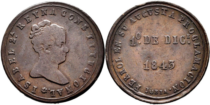 Cy15843m.-ISABEL II - Medalla de proclamacion. Jubia 1843