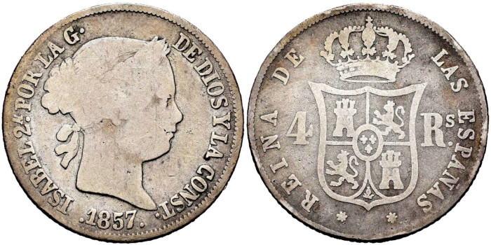 Cy16134.-ISABEL II - 4 Real 1857 Sevilla - RC