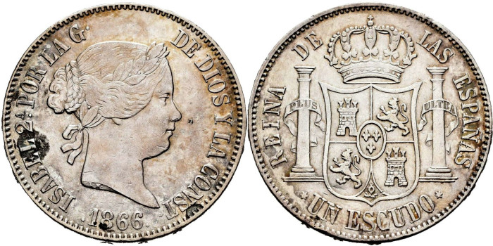 Cy16268.-ISABEL II - 1 Escudo 1866 Madrid- MBC
