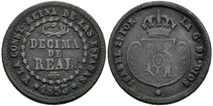 Cy15691.-ISABEL II -1 Decima de real 1853 Segovia - MBC-
