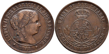 Cy15883.-ISABEL II - 5 Centimos de escudo 1868 Jubia OM - MBC+