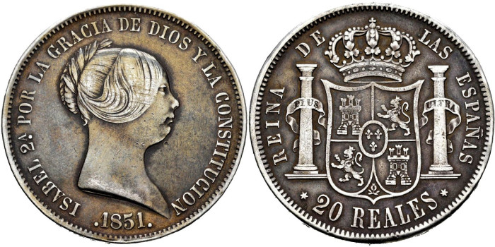 Cy16284.-ISABEL II -20 Reales 1851 Madrid - MBC+