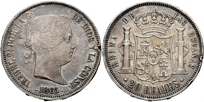 Cy16314.-ISABEL II -20 Reales 1861 Madrid - MBC+