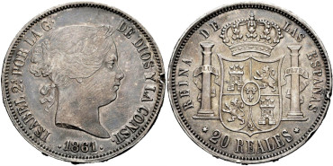 Cy16314.-ISABEL II -20 Reales 1861 Madrid - MBC+