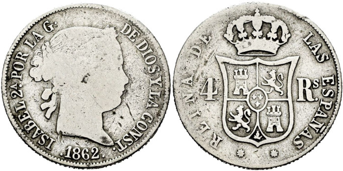 Cy16149.-ISABEL II - 4 Reales 1862 Barcelona - RC