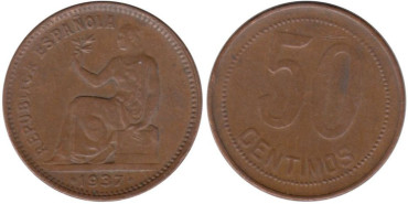 Cy16730aE.-IIREPUBLICA -  50 Céntimos 1937 estrellas no legibles MBC