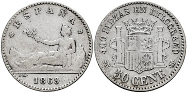 Cy16506D.-G.P Y I REPUBLICA 50 Centimos 1869(6-9) S.N.M.- MBC-