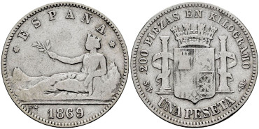Cy16509C.-G.P Y I REPUBLICA 1 Peseta 1869(18-69) S.N.M.- BC