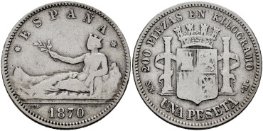 Cy16510C.-G.P Y I REPUBLICA 1 Peseta 1870(--7) S.N.M.- BC
