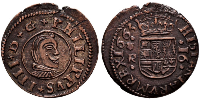 Cy05254.- FELIPE IV - 16 Maravedís 1663 Coruña R.- MBC+