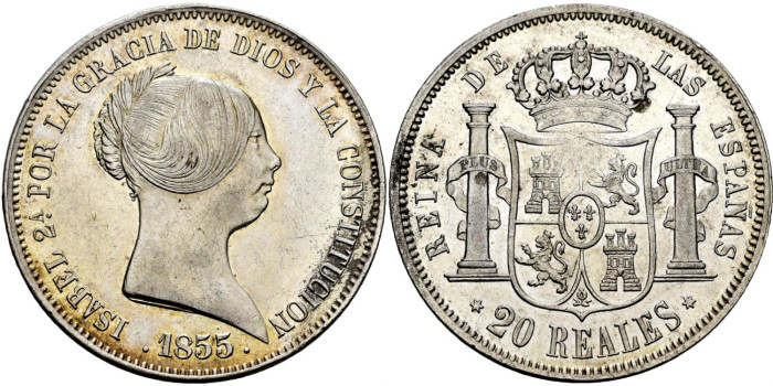 Cy16296K.- ISABEL II  20 REALES 1855 MADRID A.G